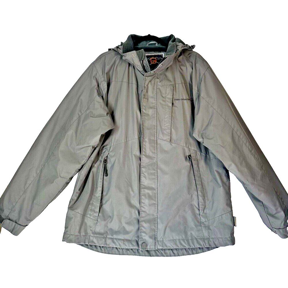 Free Country Parka Jacket Mens M Gray Removable Hood Coat Waterproof *READ*